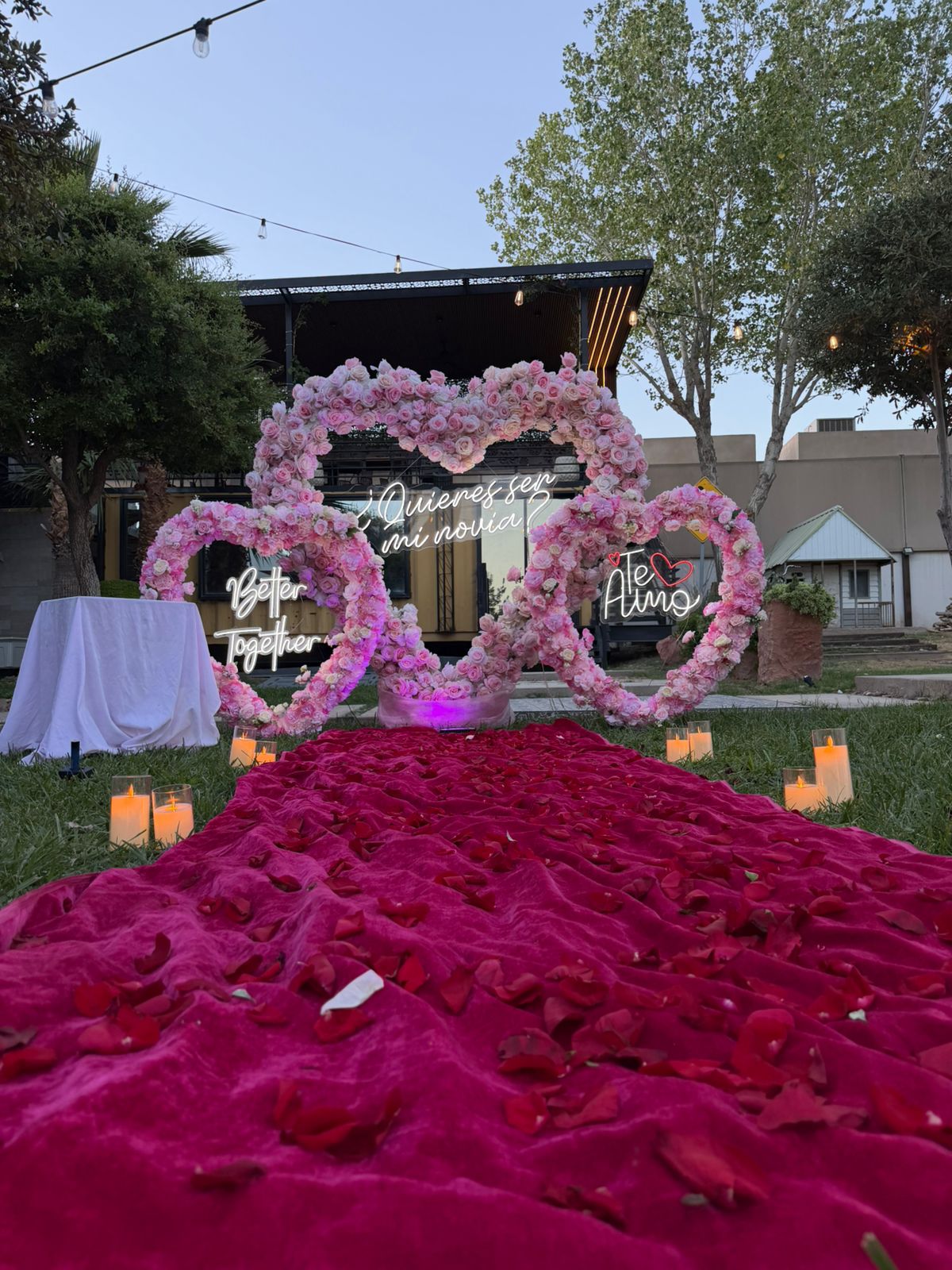 Arco de corazón iluminado con letreros LED del paquete Euforia